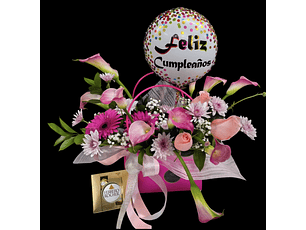 Cartera de calas rosadas bombones y globo