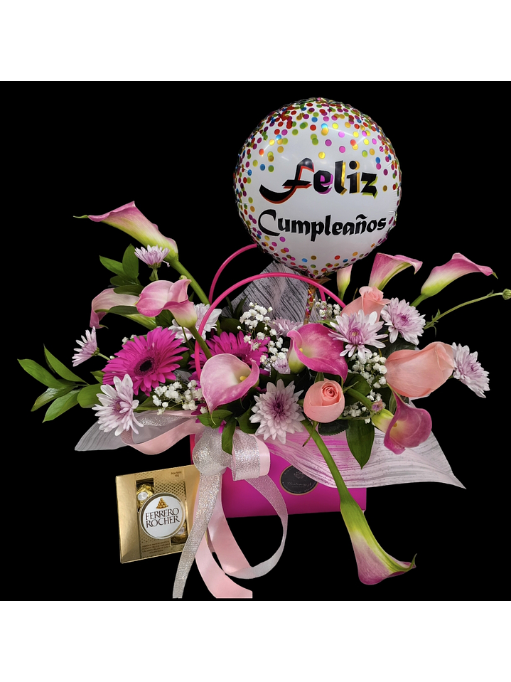 Cartera de calas rosadas bombones y globo 1