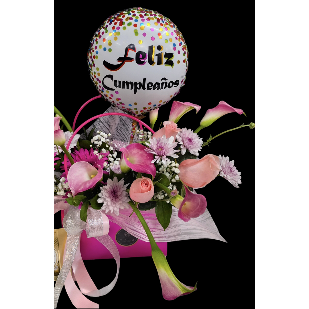 Cartera de calas rosadas bombones y globo 3