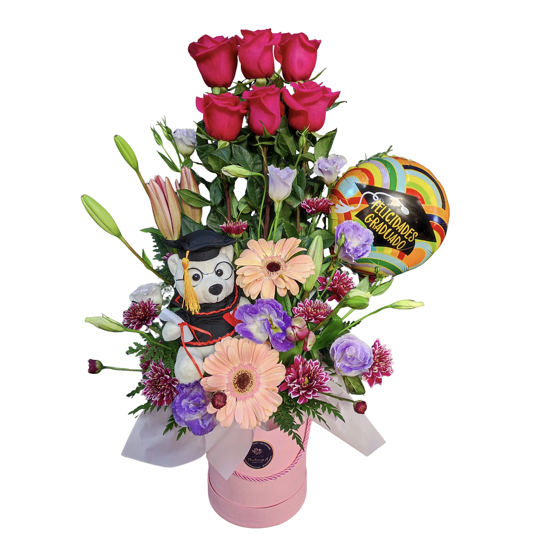 Box paralelo de rosas, oso y globo  1