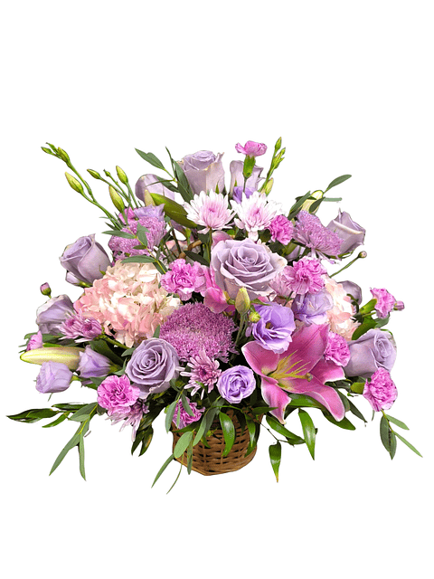 Canasta de flores lilas de Aniversario 