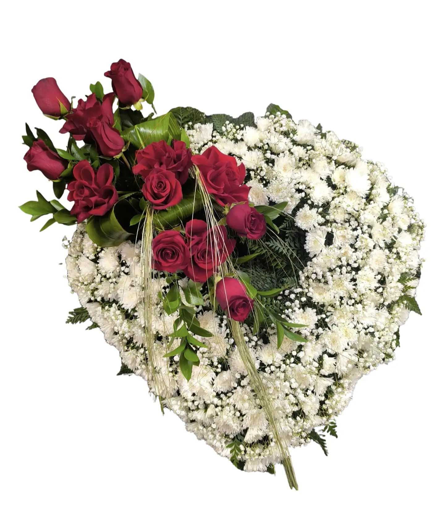 Corazón de condolencias con aplicado de rosas rojas  1