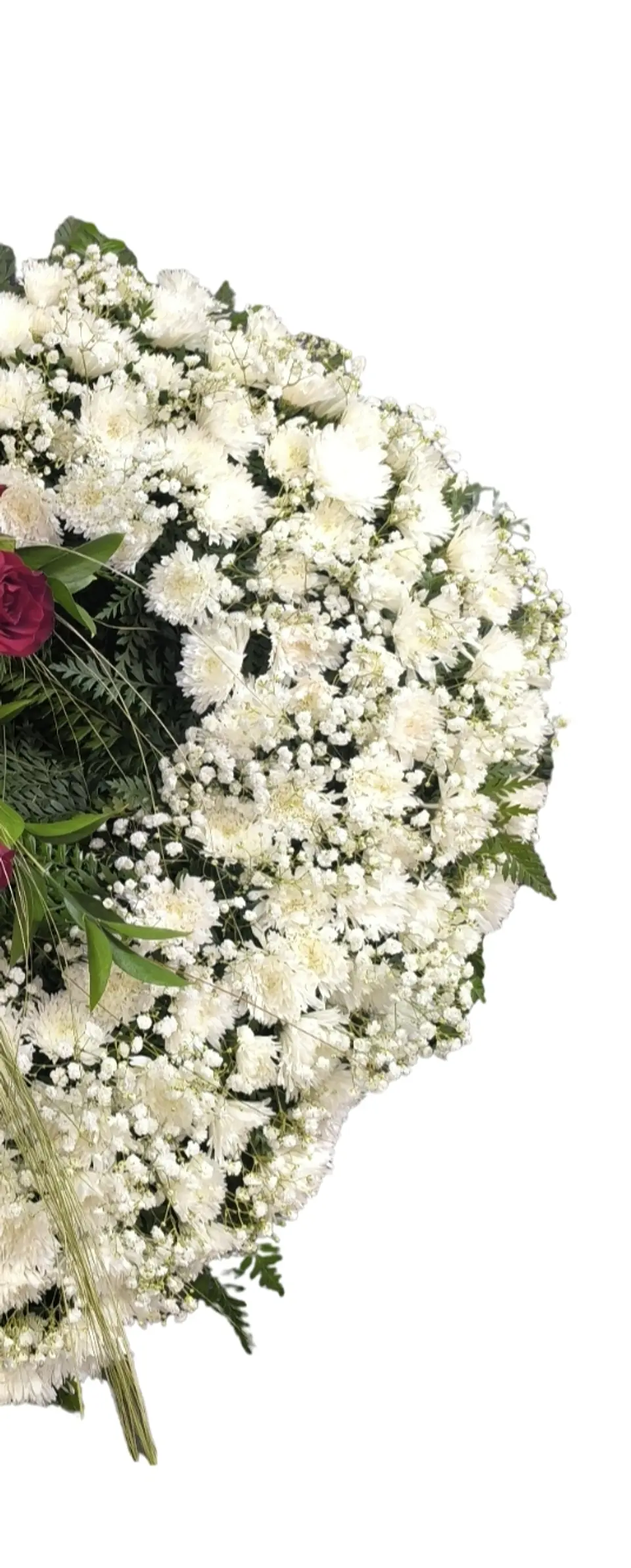 Corazón de condolencias con aplicado de rosas rojas  3