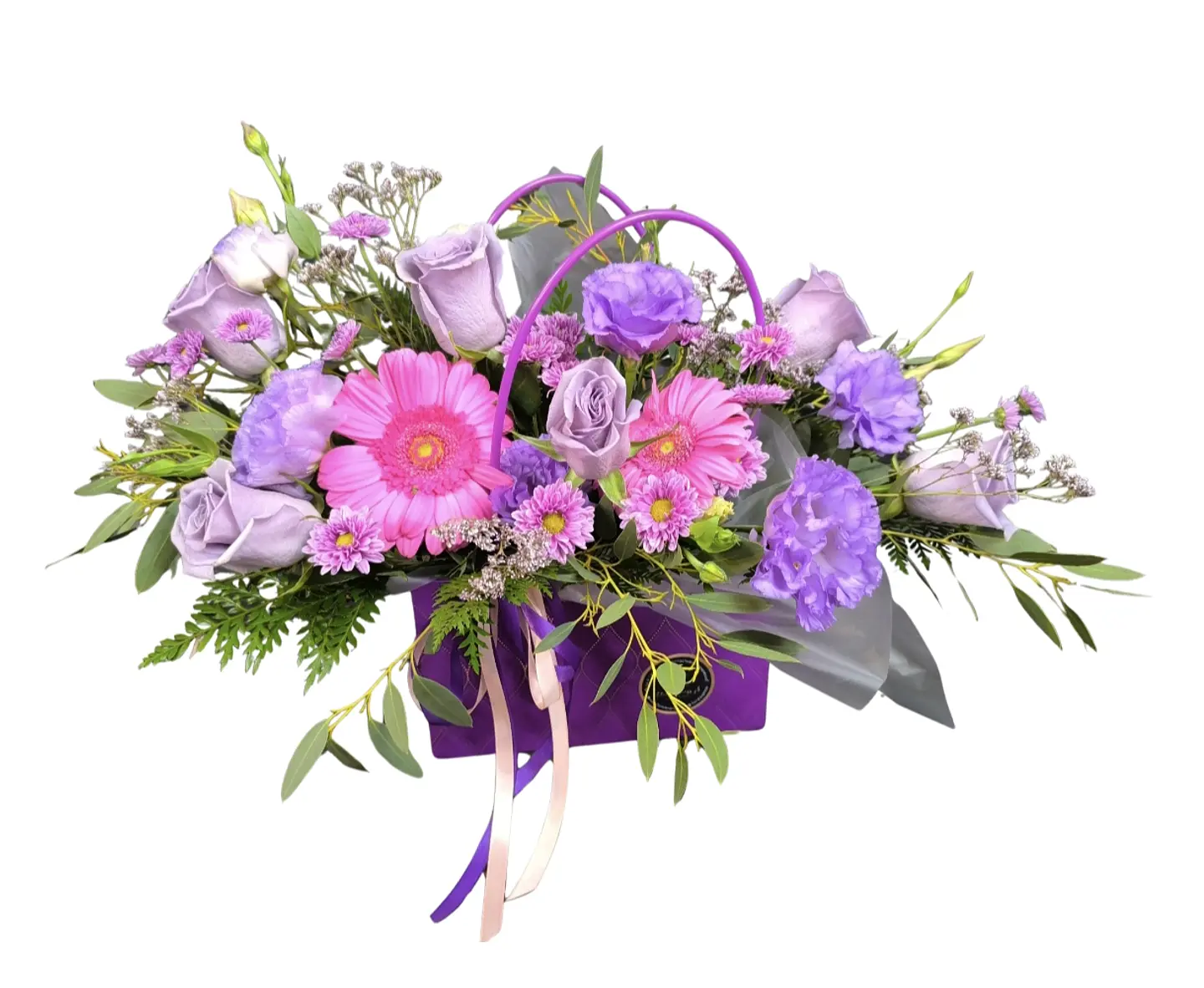 Cartera floral en tonos lilas y morado 1