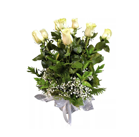 Maceta de rosas blancas de condolencias 