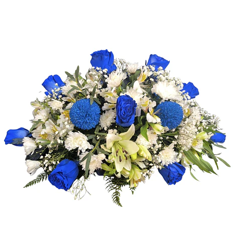 Cojín mediano de condolencias azul y blanco
