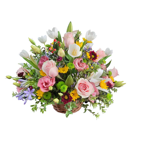 Cesta Mixta de rosas y tulipanes 