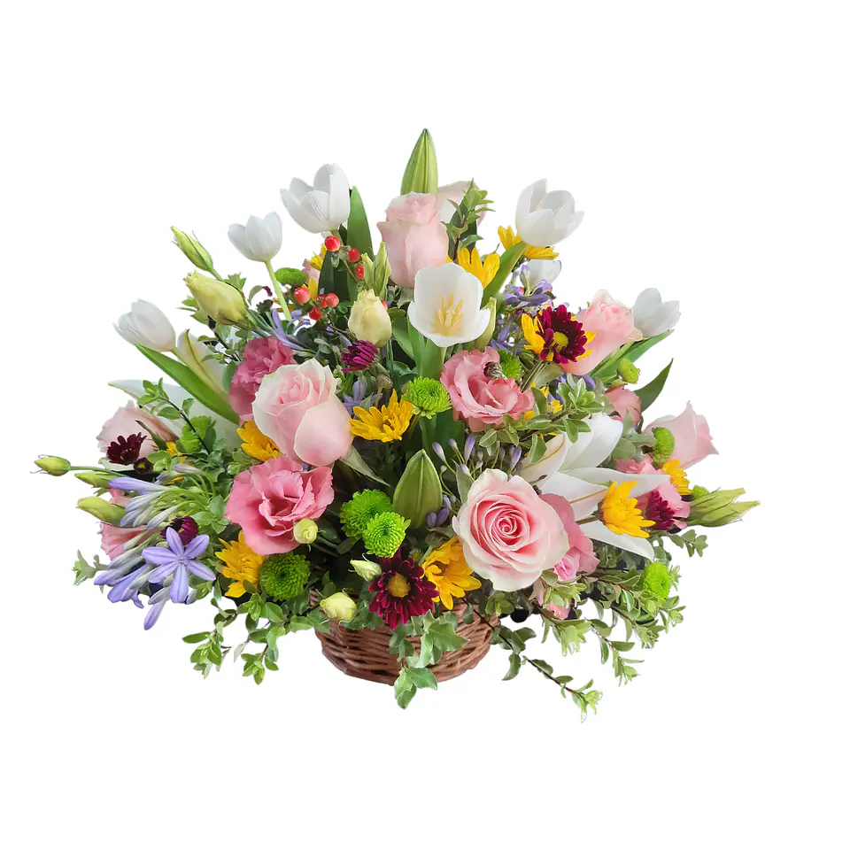 Cesta Mixta de rosas y tulipanes  1