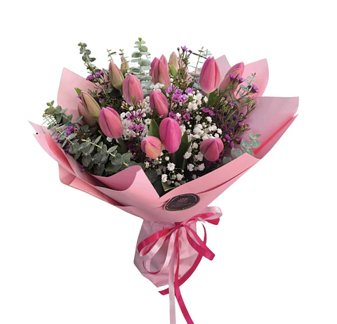 Ramo de 20 tulipanes rosados 