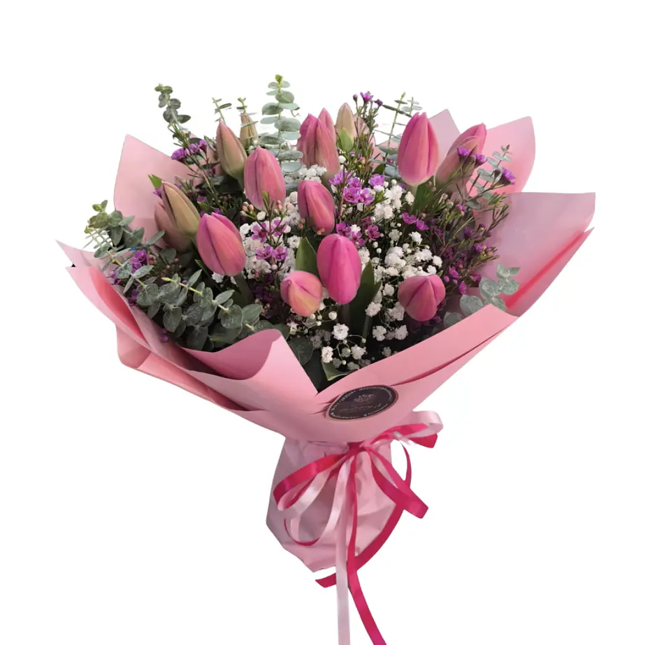 Ramo de 20 tulipanes rosados  1