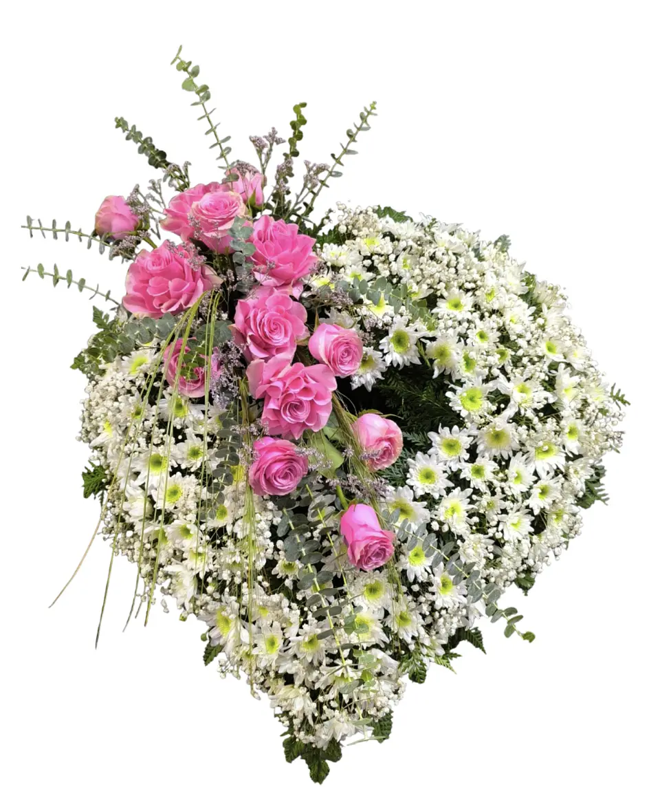 Corazón de condolencias con aplicado de rosas rosadas  1