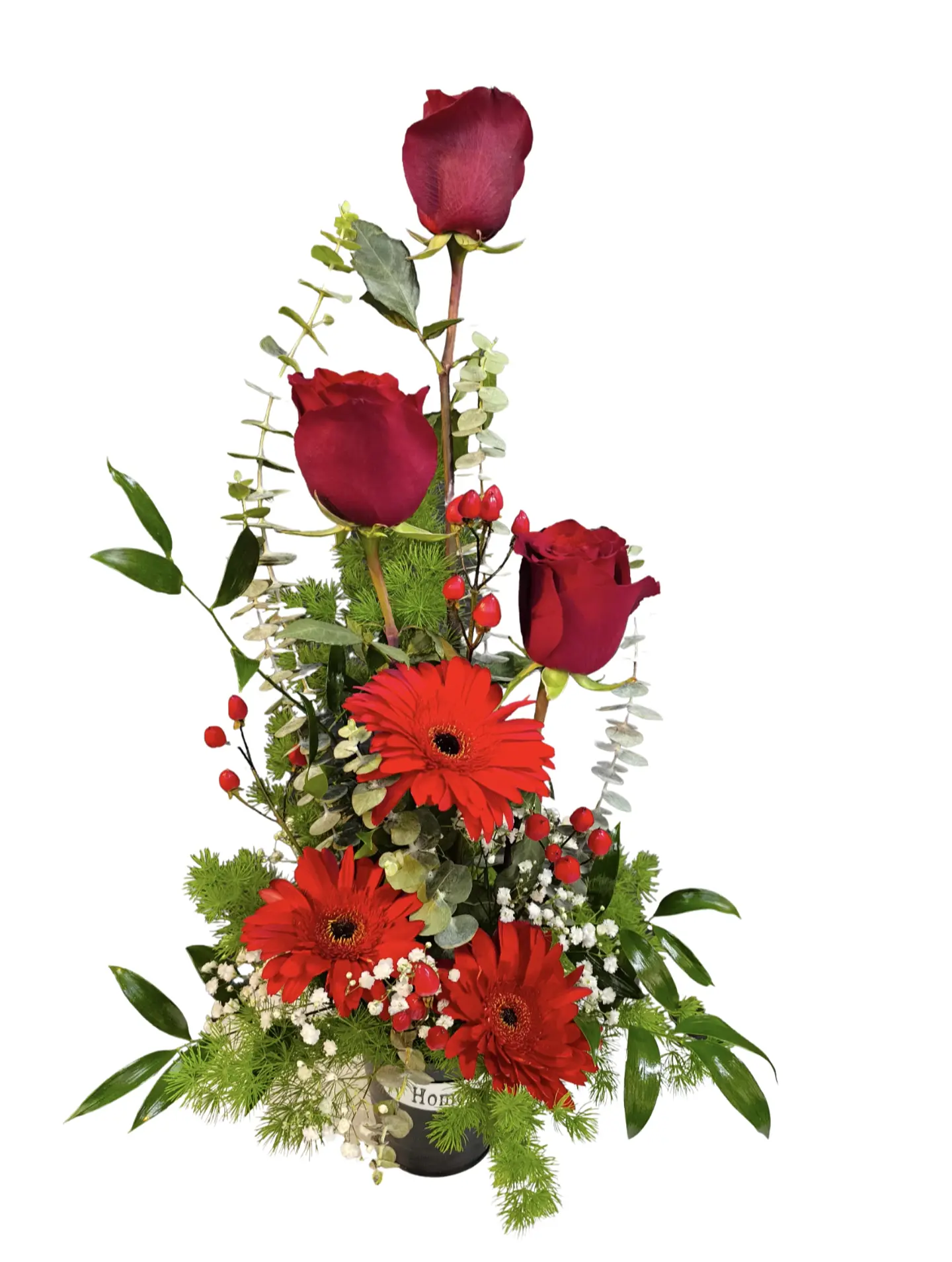 Trío vertical de rosas y gerberas  1