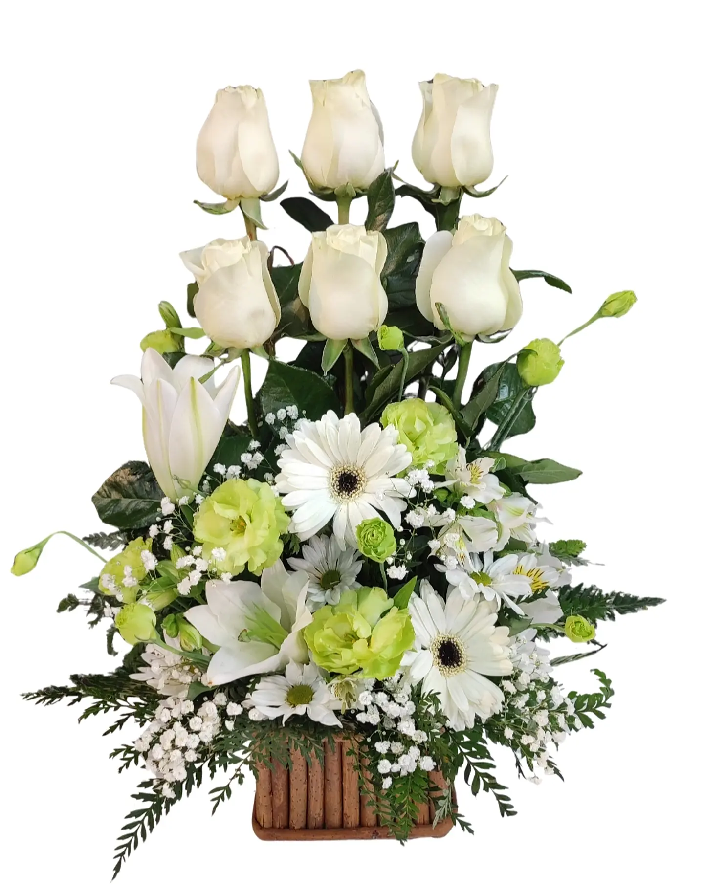 Paralelo de rosas blancas en base de madera 1