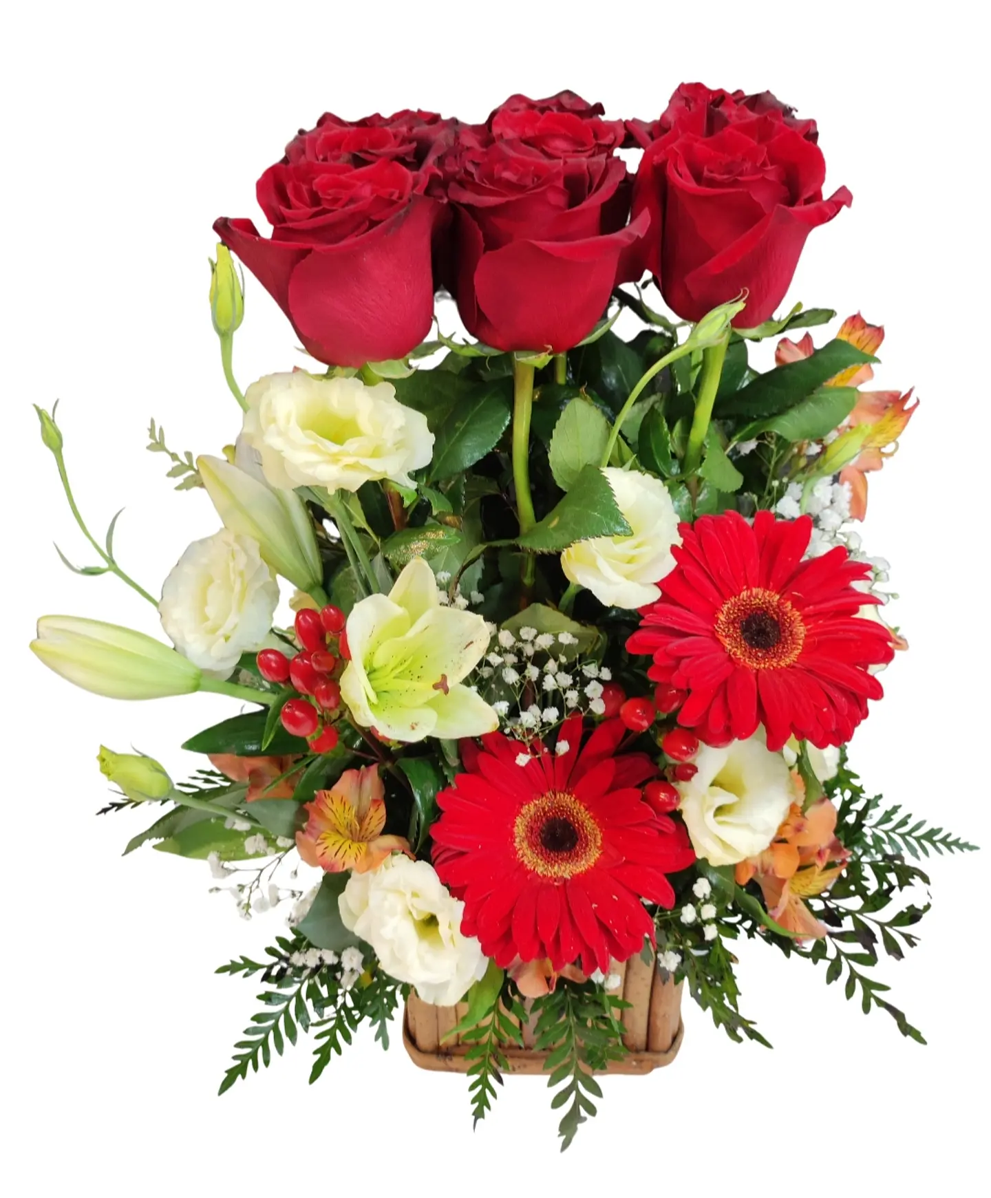 Maceta de rosas rojas en madera  1