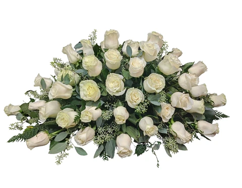 Cojín cubre urnas de rosas blancas