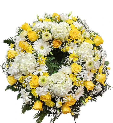 Corona de condolencias Blanco y Amarillo