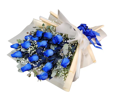 Ramo tendido de rosas azules