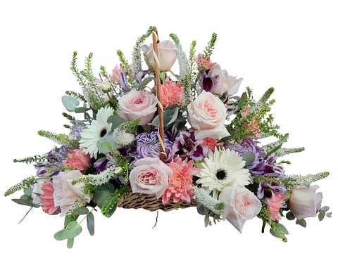 Cesta ovalada en tonos rosas 