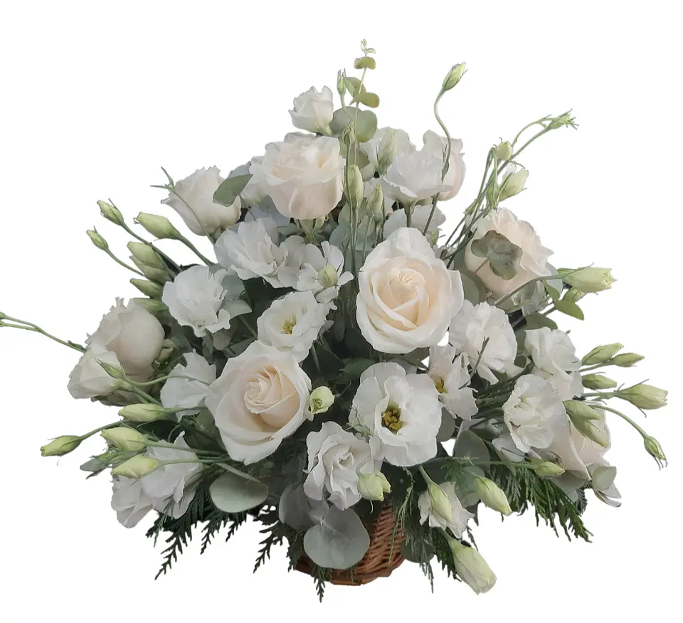 Cesta mixta de lisianthus y rosas  1