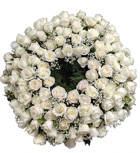Corona de condolencias 100 rosas blancas 