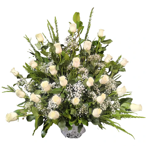 Arrimo blanco de 24 rosas.