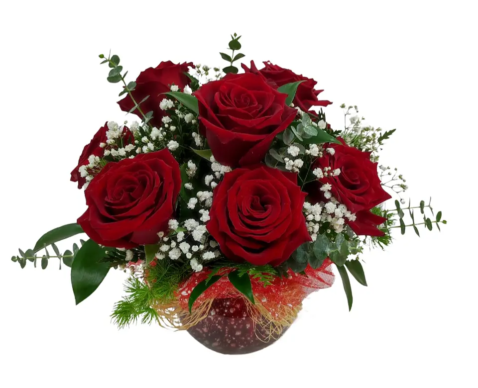 Pecera de 9 rosas rojas  1