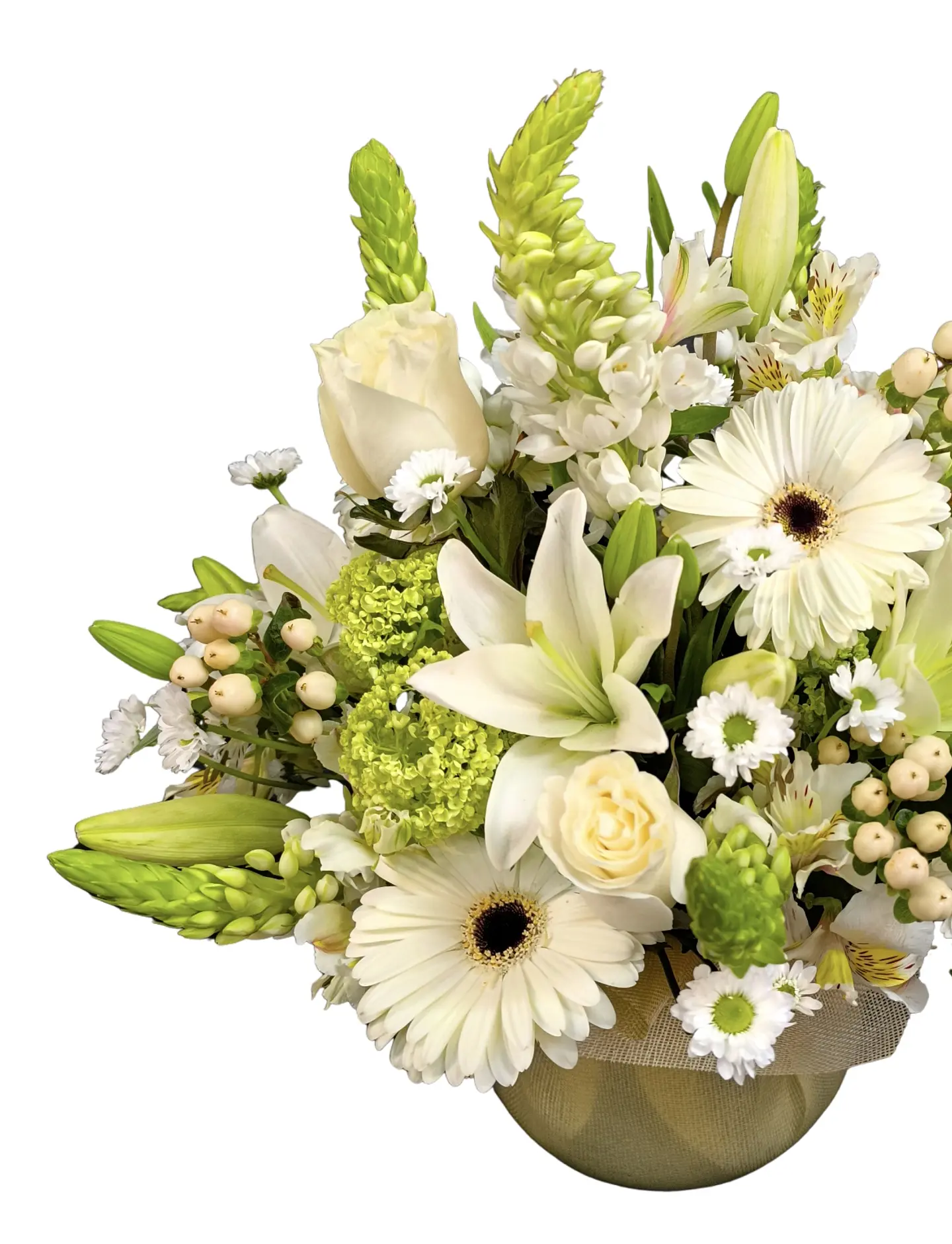 Pecera de flores mixtas surtidas en tonos blancos  2