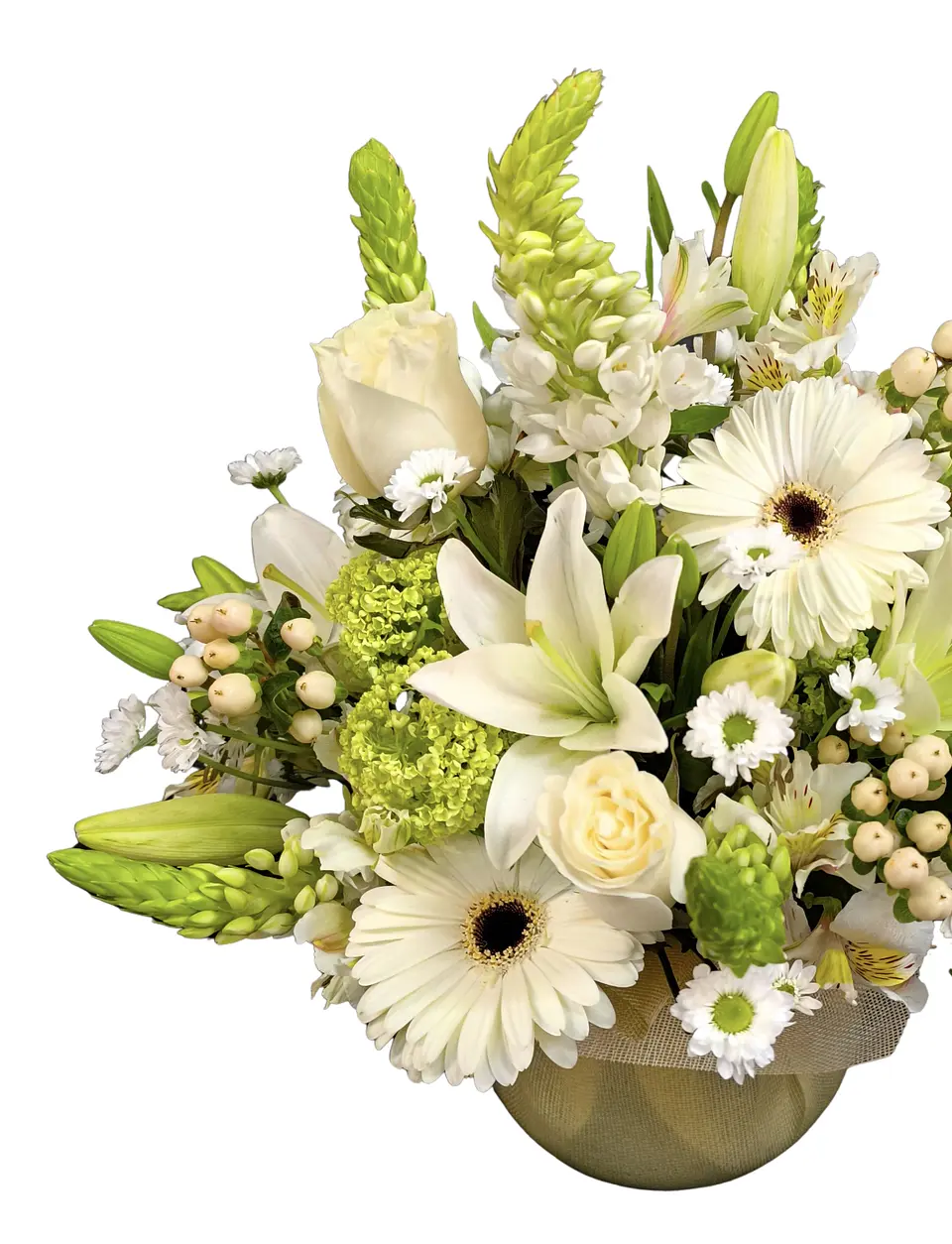Pecera de flores mixtas surtidas en tonos blancos  2