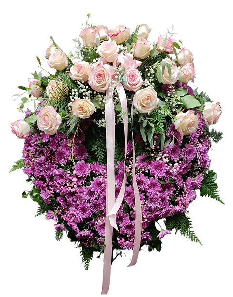 Corona de condolencias con moño de rosas 