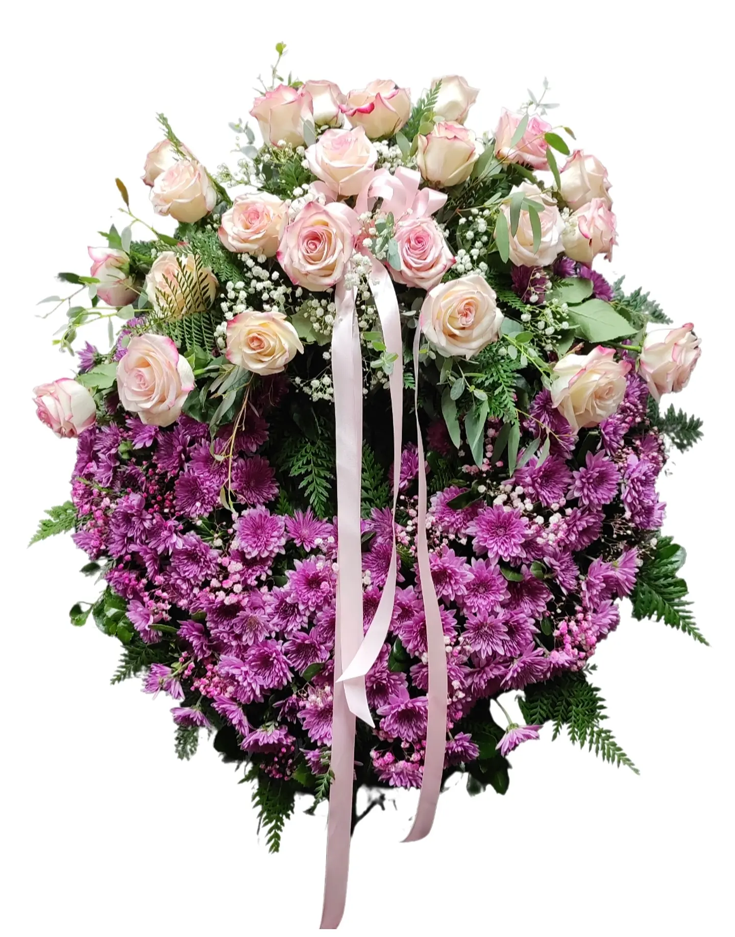 Corona de condolencias con moño de rosas  1