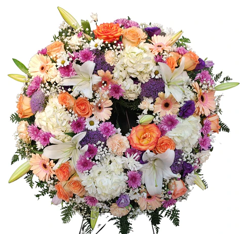 Corona de condolencias pastel y morado