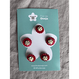 Set de 5 botones 20 mm vintage rojo con blanco