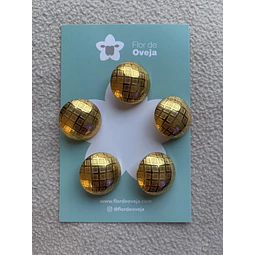 Set de 5 botones grandes metálicos dorados con relieve de 33 mm