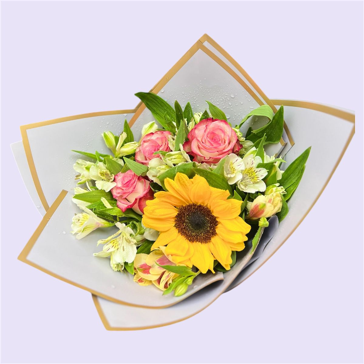 Ramo Alegre (rosas bicolor, astromelias y girasol)