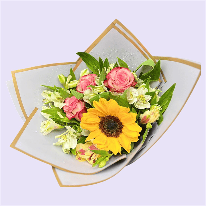 Ramo Alegre (rosas bicolor, astromelias y girasol)