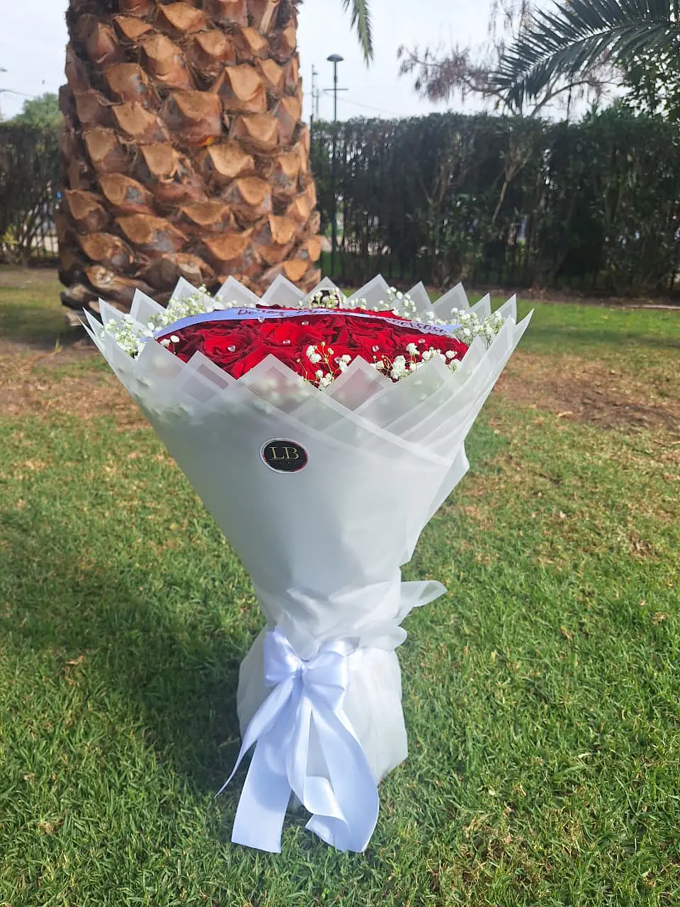 Ramo 25 rosas naturales con mensaje personalizado 2