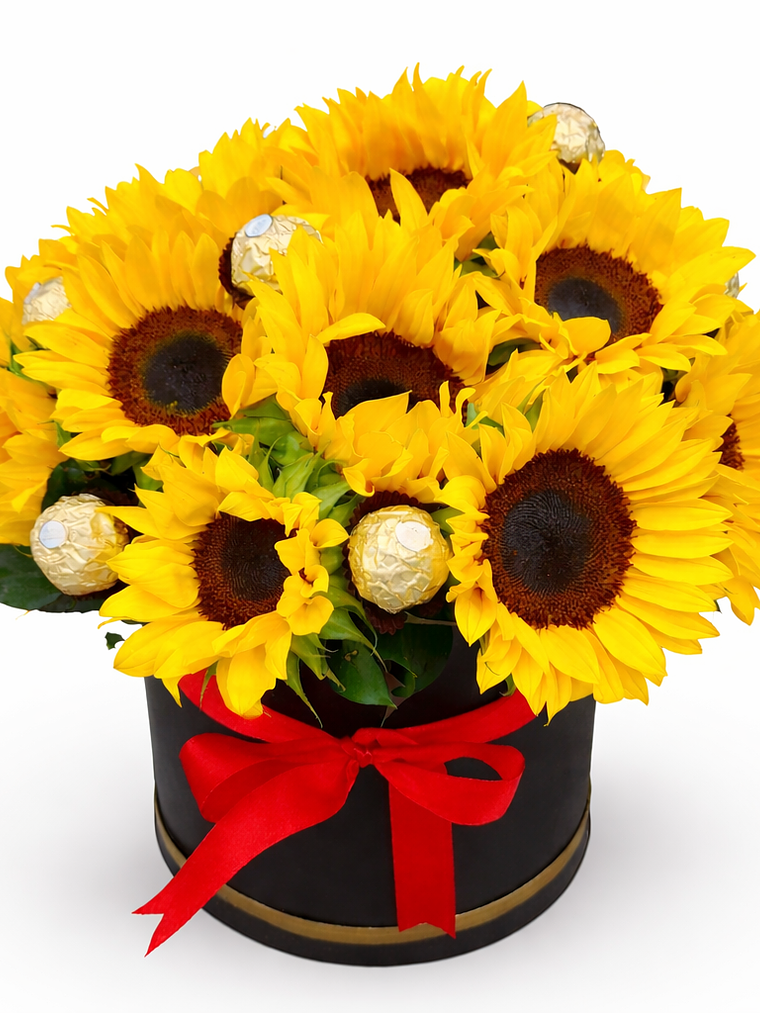 Box Floral De Girasol Con Bombones 2