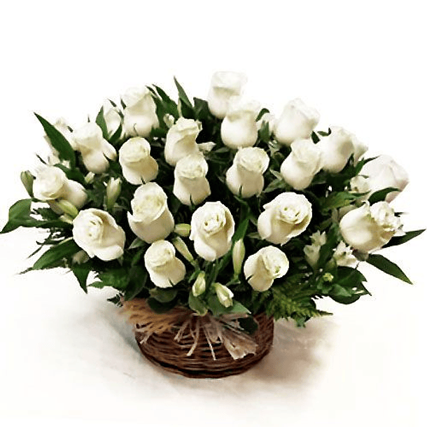 Canasto de 30 Rosas Blancas | flores-de-laura