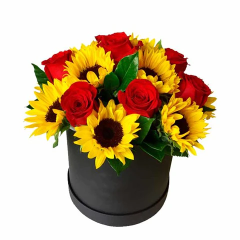 Caja de Girasoles y Rosas
