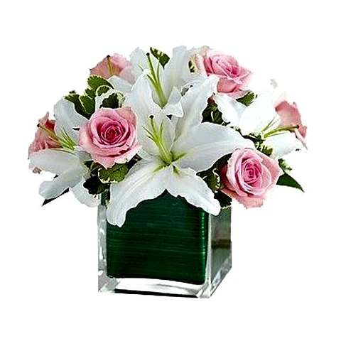 Cubo de Rosas y Lilium