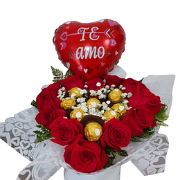 Box de 12 Rosas más bombones y globo amor | Regala el Amor Florece
