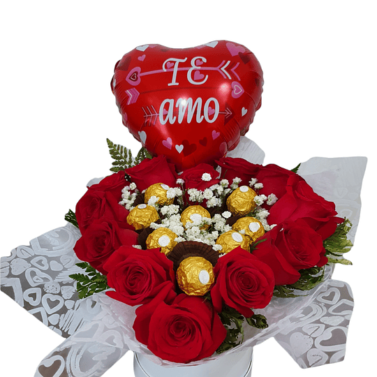 Box de 12 Rosas más bombones y globo amor | Regala el Amor Florece