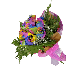 Ramo 9 Rosas Arcoíris | Entrega Alegría y Color 