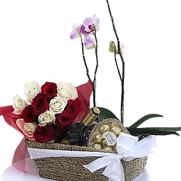 Canasta de Orquídea y Rosas | Envía Afecto 