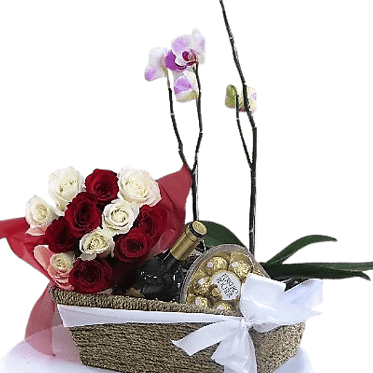 Canasta de Orquídea y Rosas | Envía Afecto 