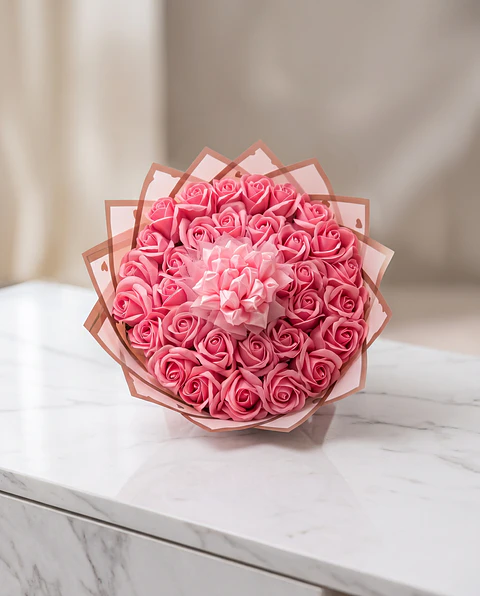 Ramo Eterno Aurora Radiante: 36 Rosas de Jabón + Flor Eterna Central
