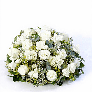 Cojin Floral Redondo Blanco.