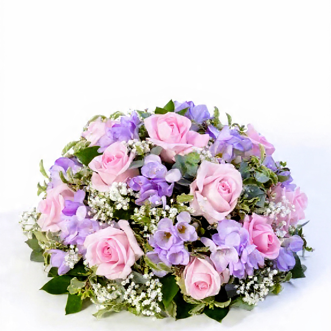 Cojin Floral Redondo Rosado Y Blanco. 1