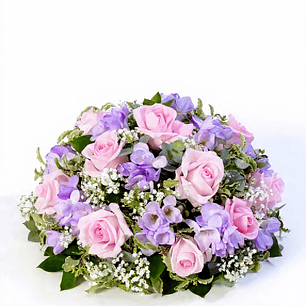 Cojin Floral Redondo Rosado Y Blanco.