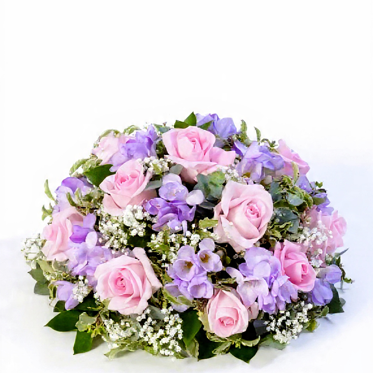 Cojin Floral Redondo Rosado Y Blanco. 1